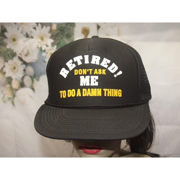 RETIRED Don't Ask Me to do a Thing VINTAGE Snapback Hat Cap Black Mesh Trucker - Picture 2 of 6